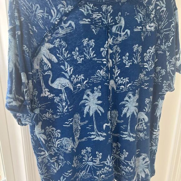 Free People Bali Backpacker Short Sleeve‎ Linen TShirt Blue Print XS NWT - Picture 7 of 12